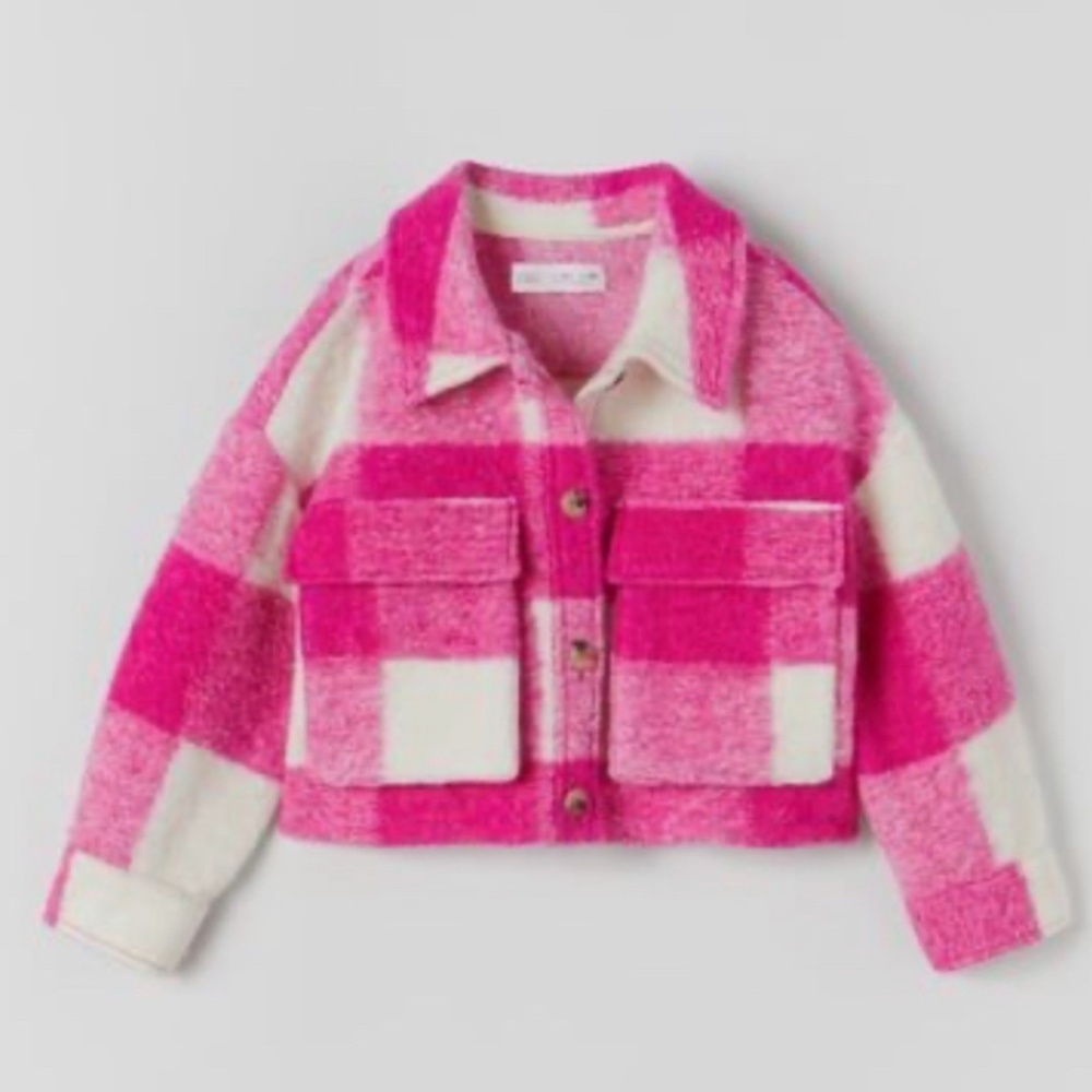 Zara Kids Vibrant Pink and Cream Plaid Jacket